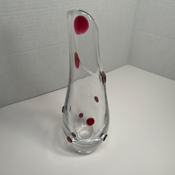 Murano Other - Murano Art Glass Wide Opening Flower Vase - Red Dots. Italian Glass